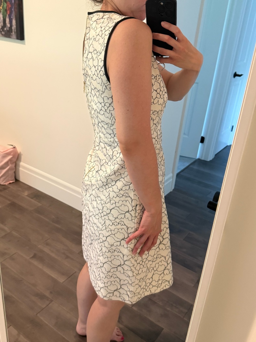 Kate Spade Sleeveless White and Black Floral Lace A-Line Dress - Picture 4 of 11